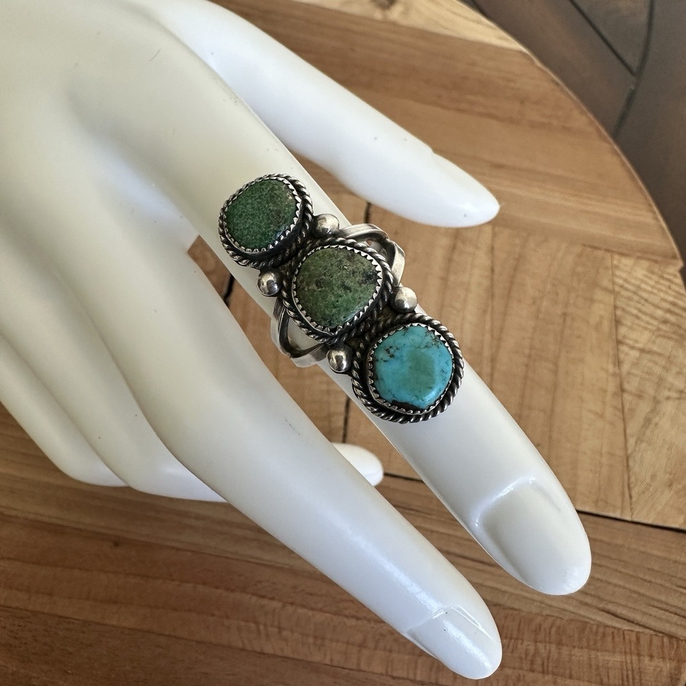 VTG Navajo RQ Panteah Size 5.25 Birdseye Green Turquoise 925 Sterling 7.2g